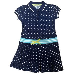 Hartstrings polo dress girls 5 blue polka dot pleated skirt preppy play school